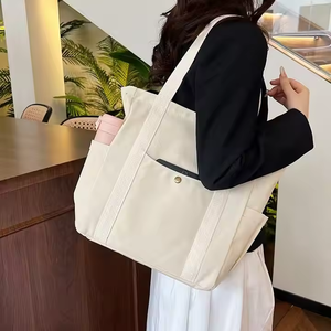 Sac fourre-tout en toile de coton multi-poches avec <span class=keywords><strong>porte</strong></span>-bouteille latéral, poche avant à bouton-pression, grande capacité pour documents A4 - Product Image 4