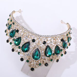 2022 Große Neue Grüne Brautkrone Prinzessinnen-Tiara Stirnband Kostüm-Party-Accessoires für Geburtstag Smaragd-Hochzeits-Tiara für Frauen - Product Image 2