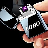 Briquet à double arc coupe-vent rechargeable avec impression personnalisée de logo, texte et photo, grande capacité