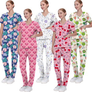 Poliéster Rayón Spandex Stretch V-cuello Masculino y femenino Impreso Scrub Sets Medical Children's <span class=keywords><strong>Hospital</strong></span> Dental Beauty Salon Top - Product Image 5