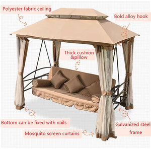 Patio esterno struttura in metallo appeso altalena giardino amache a doppio piano tetto e zanzariere - Product Image 3