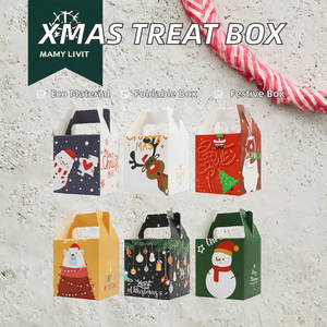 Christmas Paper Gift <b>Boxes</b> With Handle Foldable Paperboard Packaging for Cookies Cupcakes Pastries Party <b>Favors</b> - Product Image 2