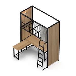 成人金属阁楼双层床，带梯子宿舍阁楼双层床，带书桌和储物柜
