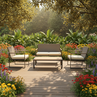 Juego de Sofás de 4 Piezas para Conversación, Muebles de Exterior, Grupos de Asientos, Sofás Listos para Enviar, Conjuntos de Lujo para Patio, Jardín y Ocio