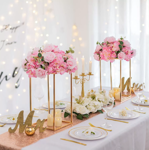 Vase à fleurs, support en <span class=keywords><strong>colonne</strong></span> dorée, support en métal, chemin de table, centre de table pour mariage, décoration de fête - Product Image 1
