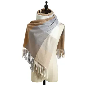 China supplier wholesale good quality wool cashmere blanket scarf woven design tartan plaid scarf shawls