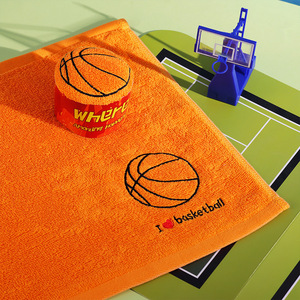 Serviette en forme de ballon de basket 30x30cm en pur coton, cadeau pour les fans, souvenir, logo personnalisable - Product Image 2