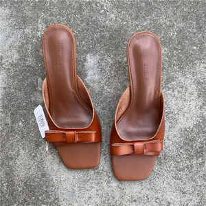Fashion Summer Bowknot Open Toe <strong>Ladies</strong> Low Thin Heels Sandal Shoes Casual <strong>Mules</strong> Women Slip on Square Toe Sandals and <strong>Slippers</strong> - Product Image 3