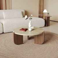 Mesa de Centro Redonda de Mármol Travertino Moderna para Sala de Estar Muebles para el Hogar