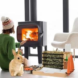 Tavşan saman besleyici ile kum kabı ahşap tavşan besleyiciler ve içenler küçük hayvanlar için ahşap tavşan saman besleyici besleme - Product Image 3