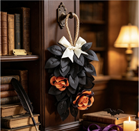 Bouquet de fleurs d'hibiscus artificielles faites à la main pour Halloween, décoration noire pour fête en plein air, style minimaliste