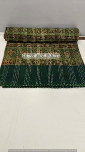 Indian Kantha Quilt Handmade Eco-Friendly Washable Vintage Style Bedspread Throw Blanket 100% Cotton Queen/Twin Size Rajasthan - Product Image 2