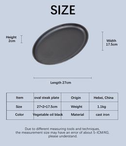 Oval Shape Cast Iron Steak Plate Sizzle Griddle With Wooden Base <strong>Grill</strong> Fajita Serving Plate Enameled Coating - Product Image 2