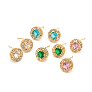 New Arrival 18K Gold Plated Stainless Steel Round Zircon Stone stud earring for girls women