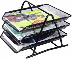 Black Highest Quality 3-Tier Metal Mesh <b>File</b> Rack Desk Organizer Letter <b>Tray</b> Paper Document Holder for Office Home School - Product Image 5