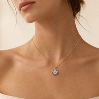 Collier Pendentif en Acier Inoxydable Plaqué Or 18K avec Zircon Bleu, Bijoux Anti-ternissement, Vente en Gros, Prêt à Expédier