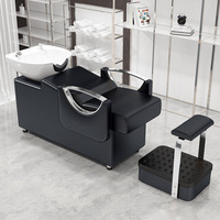 Fauteuil de lavage semi-allongé Qumeng S pour salon de coiffure, moderne et haut de gamme, en cuir PU, avec structure métallique et bac en céramique, garantie 1 an