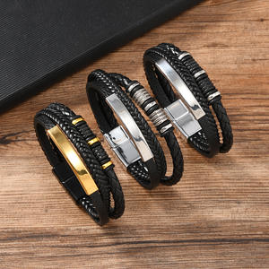 Gelang Tali Kulit Anyaman Baru untuk Pria, Gelang Pesona Fashion dari Baja Tahan Karat, Gelang Pasangan untuk Gaya Klasik - Product Image 3