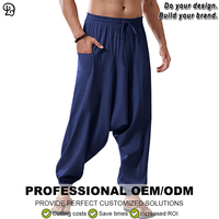 Pantalon Harem Homme Personnalisé en Coton et Lin, Ample, Style Hippie Décontracté, Coupe Ample, Bohème, Yoga, Plage, Entrejambe Bas, Léger, Été