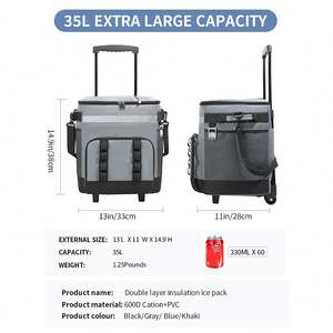 Sac isotherme souple pliable à roulettes de 35 L, étanche, grande capacité, avec poignée pour la plage et le camping - Product Image 2