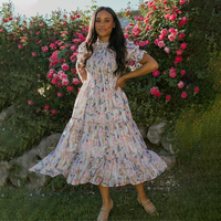 Manches bouffantes plissée robe florale famille correspondant robe ensemble enfants bébé filles maman et moi robe maman et moi correspondant