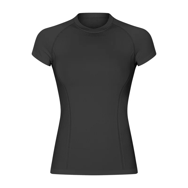 New Round Neck Slim Body Solid Color Lulu Yoga Short Sleeve Female Stretch Fast Dry Sports Lulu Yoga Clothing GYM Lulu Yoga Tops