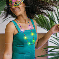 Collier classique Mardi Gras perlé violet, vert et or avec 6 LED lumineuses pour la décoration et les fournitures de Noël, Nouvel An et mariage