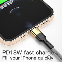 Câble de charge rapide USB C IOS en nylon tressé plaqué or 1,2 m/2 m PD 20W pour iPhone 14/13/12/11/8 compatible avec les ordinateurs