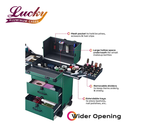 Boîte à cosmétiques en aluminium avec grand espace Trousse de <span class=keywords><strong>maquillage</strong></span> professionnelle portable Organisateur de cosmétiques de voyage avec plateaux et tiroirs - Product Image 3