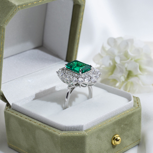 Messi Jewelry MSR-1802 925 <b>Silver</b> <b>Emerald</b> Cut May Birshstone Lab <b>Emerald</b> Fancy Design Fashion <b>Ring</b> Claw Setting <b>Emerald</b> <b>Ring</b> - Product Image 3