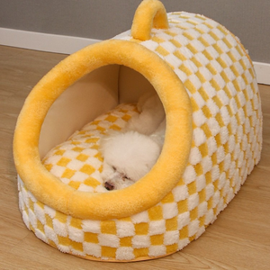 Gran oferta, dulce nido para mascotas, cesta cálida de invierno para mascotas, estilo de dibujos animados, semicerrado, Algodón puro, cama cueva para gatos - Product Image 1