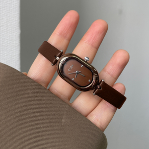 Montre à quartz ovale pour femme CILOA, bracelet en cuir marron, verre minéral étanche, montre-bracelet, cadeau - Product Image 5