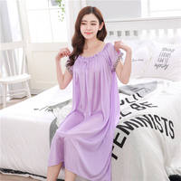 Chemise de nuit d'été à manches courtes pour femmes robe de pyjama tricotée en soie de glace en gros