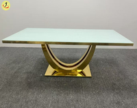 Table rectangulaire non pliable en verre, MDF et acier inoxydable, style moderne doré, pour hôtels, mariages et repas en plein air, mobilier hôtelier