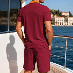 Conjunto Deportivo de Dos Piezas para Hombre, Estilo Casual Europeo, Verano, Manga Corta, Transpirable, Cintura Elástica, con Etiqueta - Product Image 5