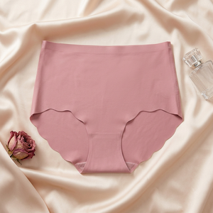 Wholesale Women Seamless Ice <b>Silk</b> Briefs High Waist Scalloped Edge No Show Invisible <b>Underwear</b> Soft Stretch Plus Size Panties - Product Image 3