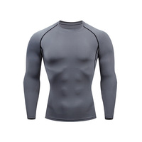 T-shirt de sport à manches longues respirant en élasthanne/polyester pour homme, compression, séchage rapide, couche de base pour la course à pied