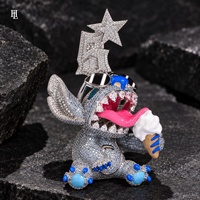 Pendentif Monstre 3D en Laiton Entièrement Sertie de Zircons Cubiques, Émail Coloré, Breloque Hip Hop pour Hommes Rappeurs, Vente en Gros