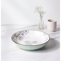 Assiette en céramique écologique de haute qualité à motif végétal nordique, 7-8 pouces, finition brillante, logo personnalisable, compatible lave-vaisselle
