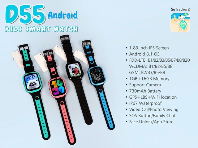 New Design Kid Smart Watch 2025 4G Android GPS Tracker Waterproof Tracking Device SOS D55 Smart Watch with Games
