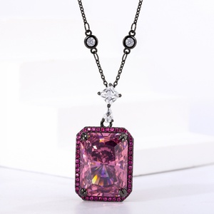 Classic Anti-tarnish Eco-friendly Copper <b>Black</b> Gold Plated Jewelry Retro 15*20mm Cubic Zirconia Pendant Necklace for Women - Product Image 3