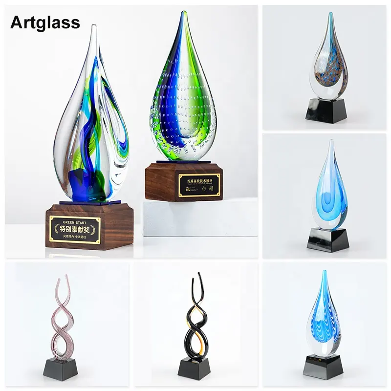 Jadevertu damla şekilli ödül kupa üflemeli cam ödülü iş hediyeler için en büyük başarı ödülleri büyük olay