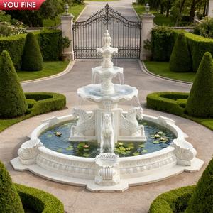 น้ำพุหินอ่อนสีขาวพร้อมม้าแกะสลักด้วยมือสำหรับตกแต่งสวนแบบปรับแต่งได้ - Product Image 6