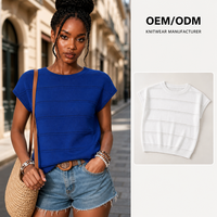 Pull en maille à manches courtes et col rond en polyester style coréen avec logo frontal pour femmes urbaines – Fournisseur Zhongyi