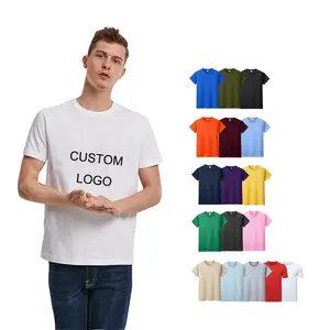 Custom Combed Ringspun Cotton Embroidered Basic Plain Custom Logo Printing Tee Shirt With Custom label