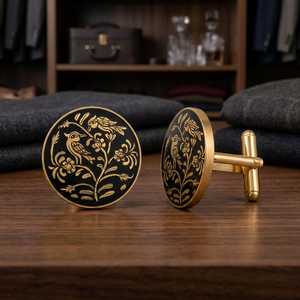 Mayrabygungun Jaipur Inspired Handcrafted Bird Brass Cufflinks | Exquisite Kingfisher Pink Blossom Design Unisex Wedding Party - Product Image 5