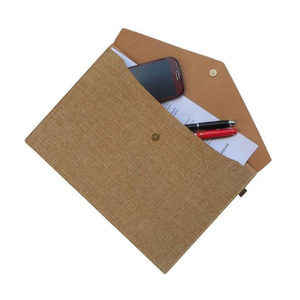 Simple faux linen felt document bag, <b>A4</b> size, snap-button document organizer, solid color fabric <b>file</b> bag. - Product Image 2