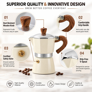 <span class=keywords><strong>Cafetera</strong></span> Espresso Kingze OEM para Estufa, 1/3/6 Tazas, <span class=keywords><strong>Cafetera</strong></span> <span class=keywords><strong>Italiana</strong></span> de Aluminio Tipo Moka, Válvula Única, <span class=keywords><strong>Cafetera</strong></span> Espresso Portátil para Camping - Product Image 4