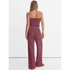 Conjunto de 2 Piezas para Mujer FOXA, Top de Tubo a Rayas y Pantalones Anchos, Atuendo Casual de Verano para Descansar, Transpirable, para Viajes y Playa - Product Image 5