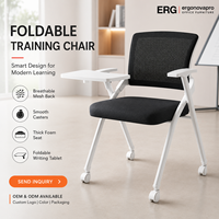 Chaise de bureau mobile pliable avec roulettes et tablette d'écriture pliable pour salle de conférence